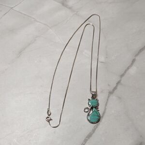 Artisan Crafted Turquoise/Sterling Silver Cat Pendant Necklace